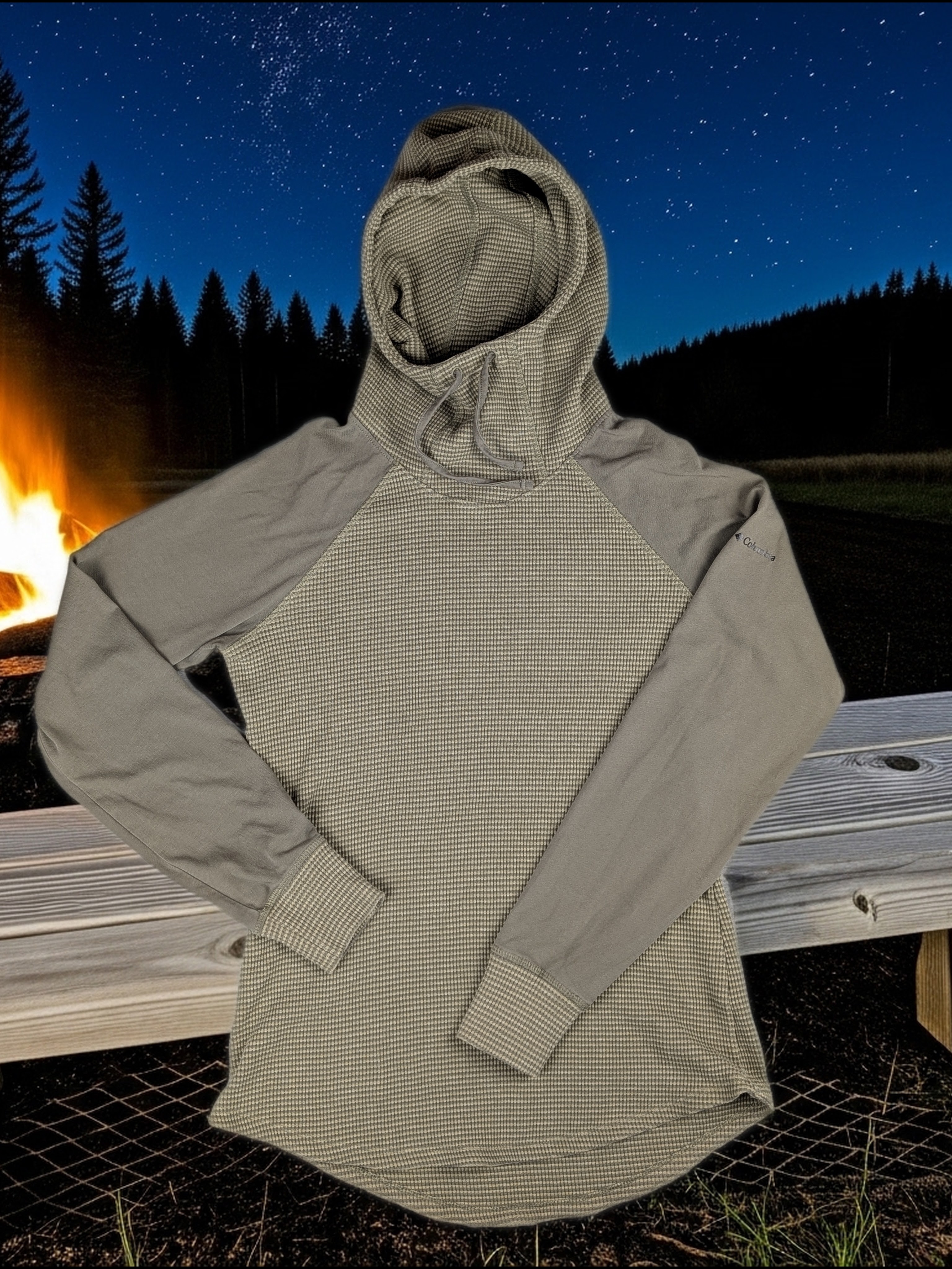 Columbia Cascade Gorge Hoodie Women's L Waffle Thermal Knit Hiking Outdoors